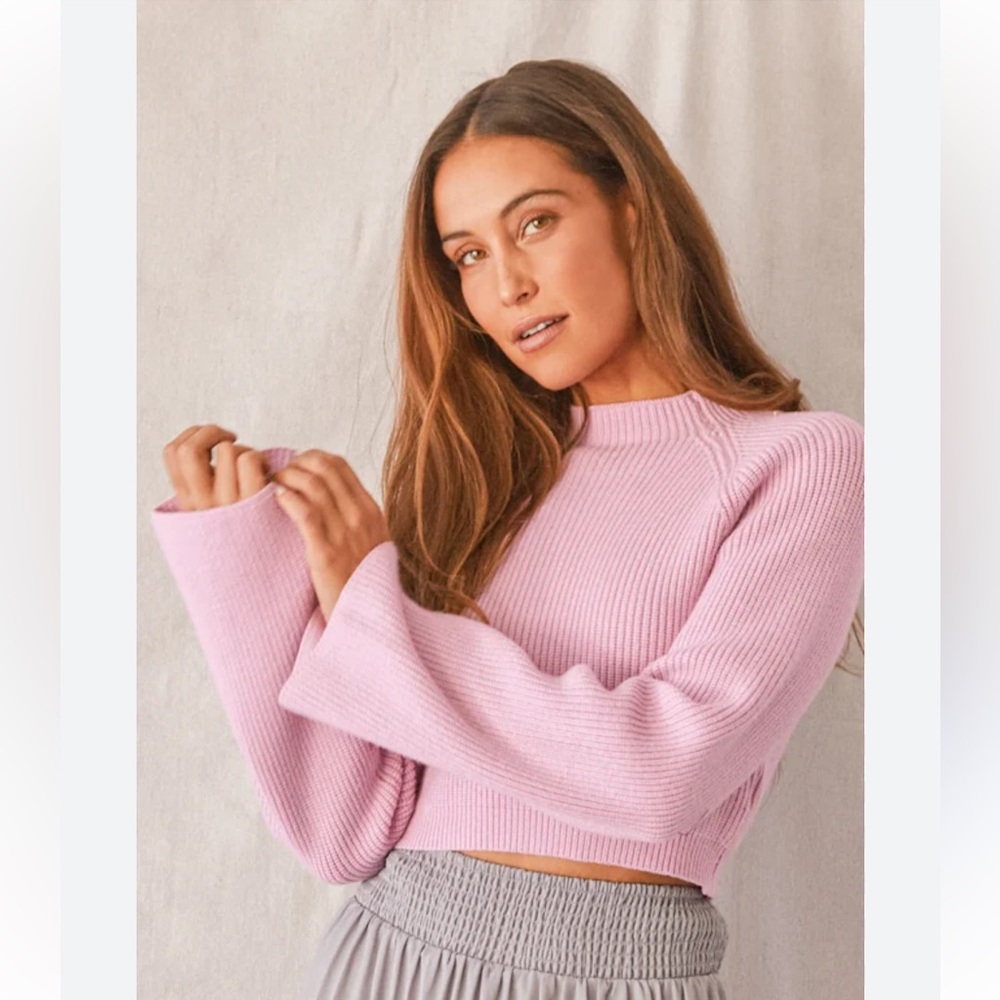 Lulus Pink Ribbed Knit Cropped Sweater | Long Sleeve | Size XS